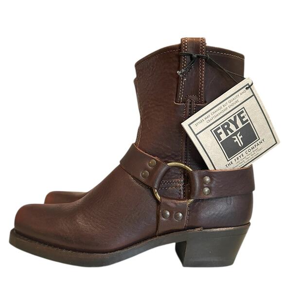 Frye Vintage Walnut Brown Leather Harness Ankle Boots Size 8 - Picture 1 of 11